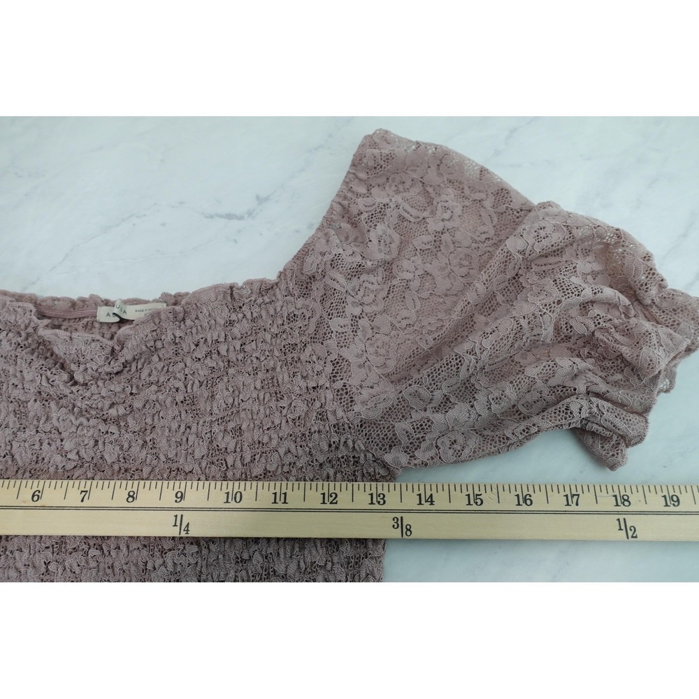 Active USA Blouse Womens Medium Pink Lace Puff Sleeve Square Neck Crop Top - Picture 8 of 9